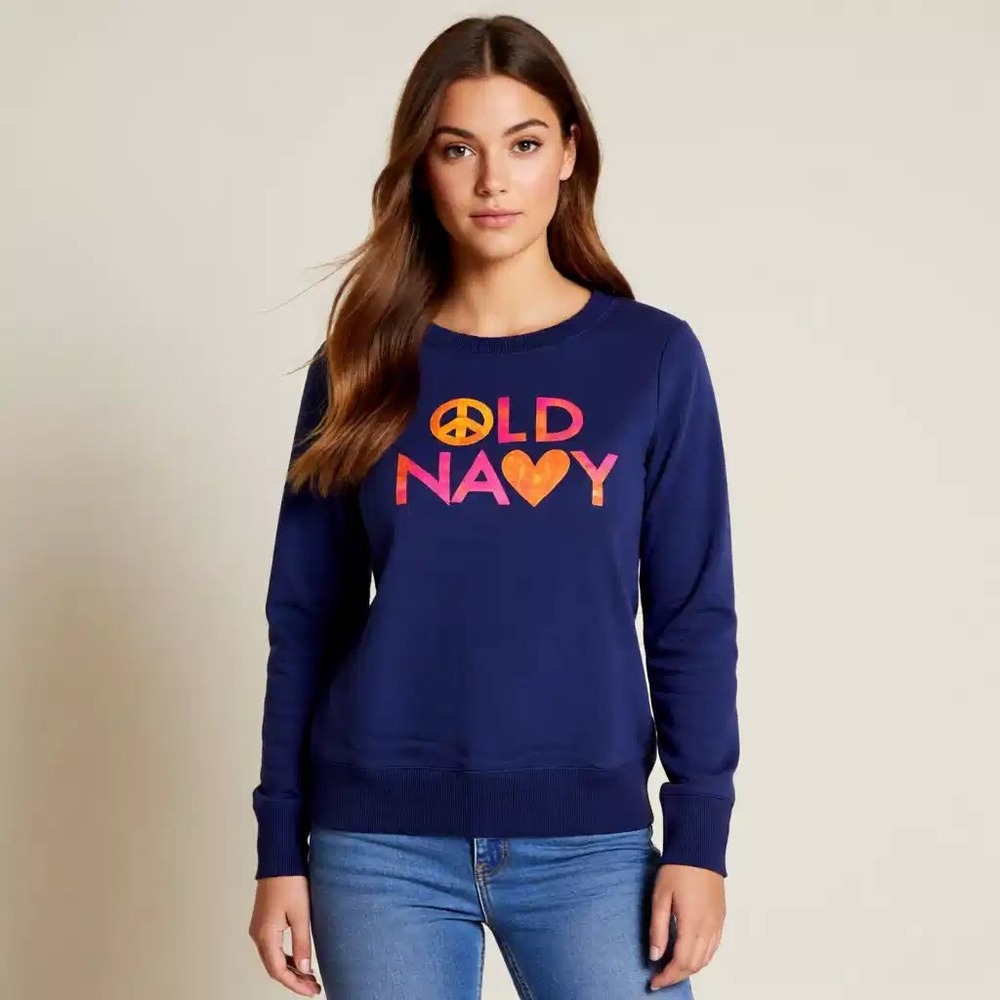 Old Navy Womens Navy Blue Peace Heart Graphic Sweatshirt Size S